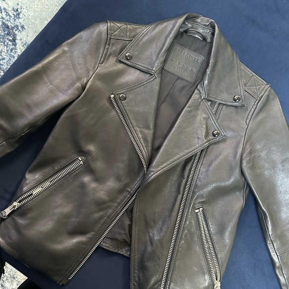 All Saints Dalby Slim Fit Leather Biker Jacket. Condition 10/10 - Picture 4 of 8